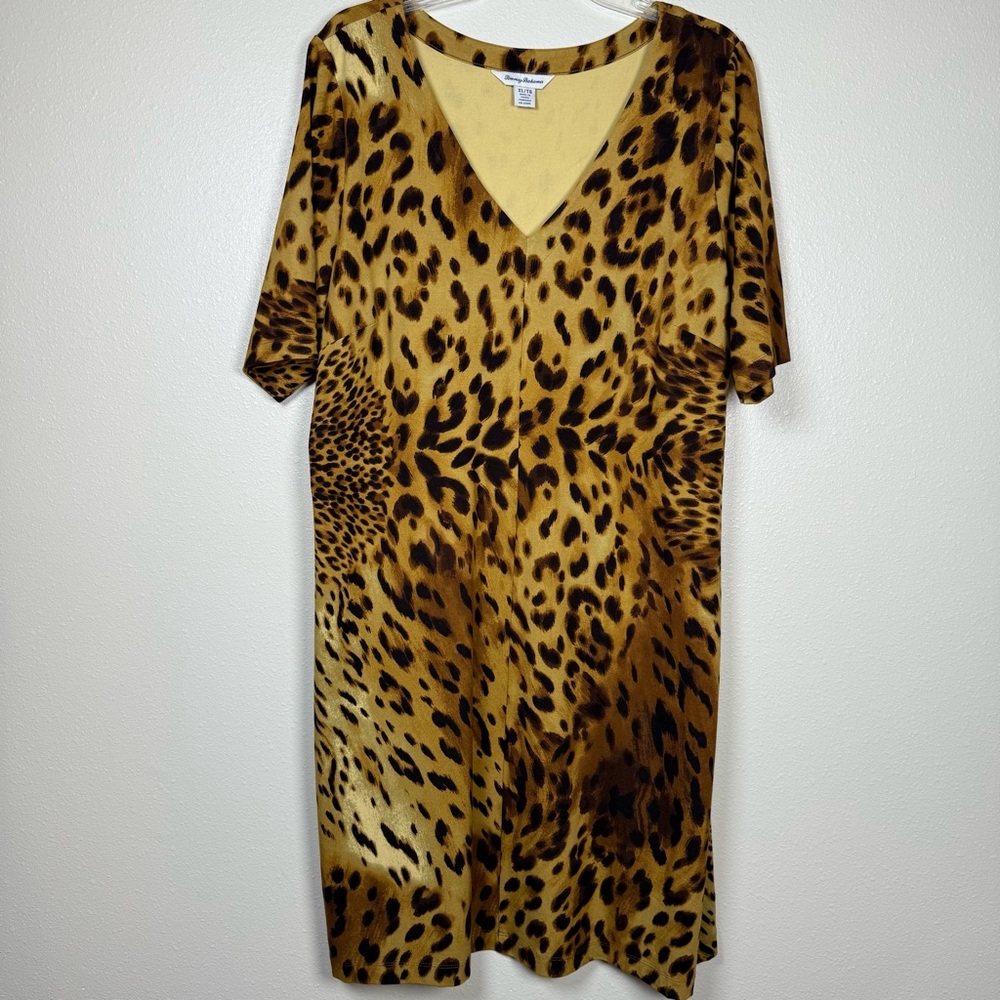 Tommy Bahama Serengeti Spot Dress XL Leopard Print Pullover Stretch Neutral Fall